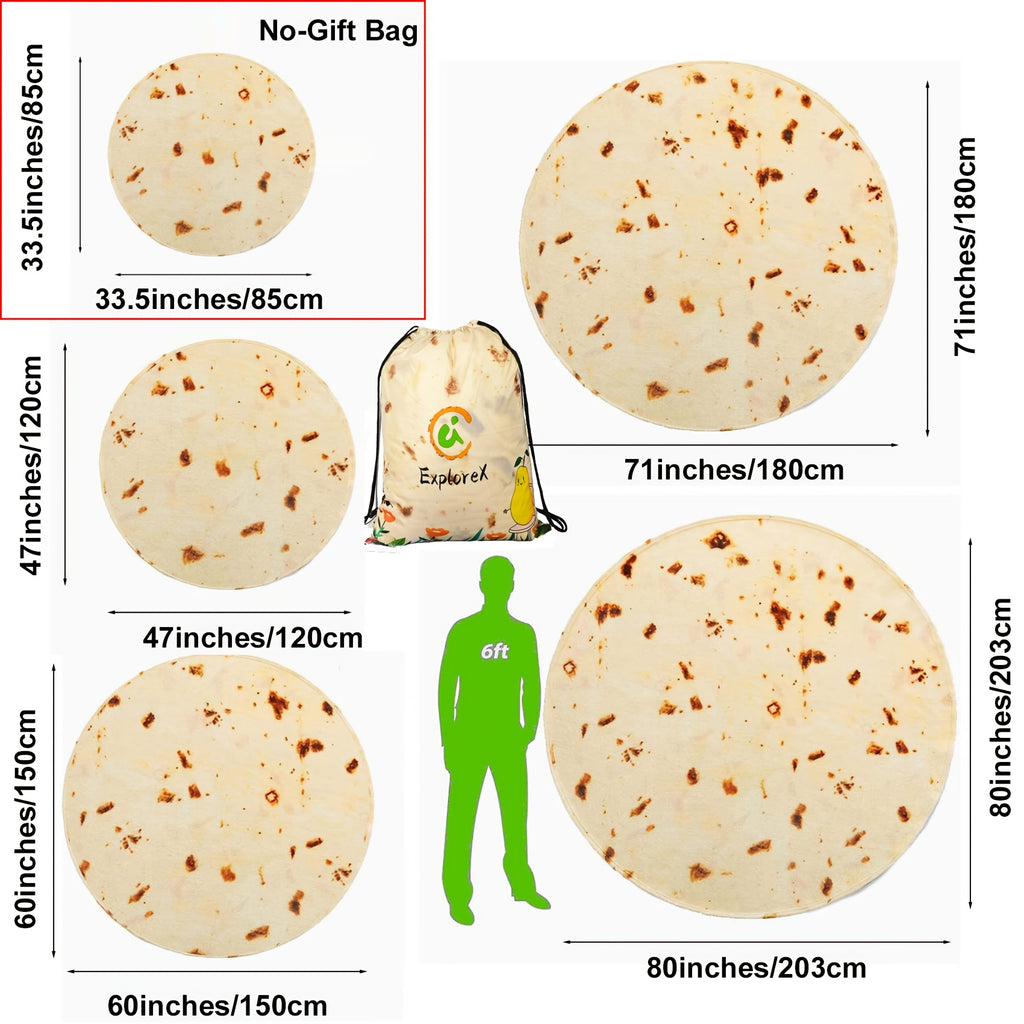 Mexican Tortilla Blanket – 285GSM Soft Flannel Round Novelty Throw, 5 Sizes, Gift Bag Option, Funny Birthday Christmas Gift