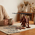 Tree Shaped Trivet Set Foldable Wooden Hot Pot Holder - Decorative Heat Resistant Trivet Mats for Kitchen Counter and Dining Table, Space Saving Stackable Leaf Trivet Set