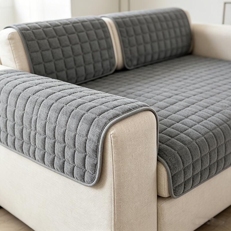 Short Plush Sofa Cover Soft Thick Pet Friendly All Season Sofa Protector Machine Washable for 1 2 3 4 Seater Living Room Bedroom Office Winter