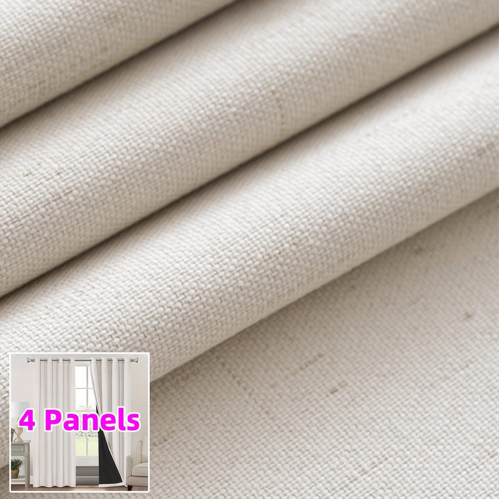 Linen Textured Blackout Curtains 4 Panels – 100% Room Darkening Thermal Insulated Grommet Drapes, Noise Reducing Window Curtains for Bedroom Living Room, 52W x 63/84/95 Inch