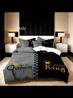 Valentine's Day Duvet Cover Set 3pcs – Crown Queen & King Print Soft Breathable Polyester Bedding, Machine Washable, Includes Duvet Cover & 2 Pillow Covers, Romantic Gift for Couples