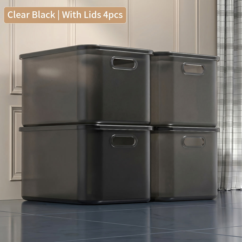 13-Inch Square Plastic Storage Bins 4-Pack with Handles Lid & No-Lid Options White Wardrobe Storage Box Set for Clothes Tools Closet Shelves – Premium Home Organization Containers