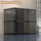 13-Inch Square Plastic Storage Bins 4-Pack with Handles Lid & No-Lid Options White Wardrobe Storage Box Set for Clothes Tools Closet Shelves – Premium Home Organization Containers