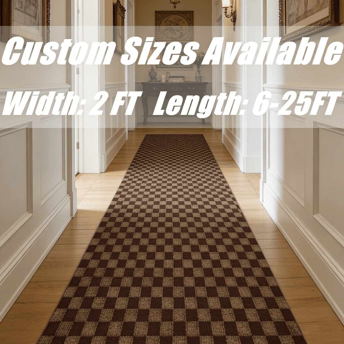 Runner Rug for Hallway Entryway Kitchen – Indoor Outdoor Non-Slip Rubber Backing, 200+ Custom Sizes, 8 Colors, Stain Resistant Low Pile Carpet Runner