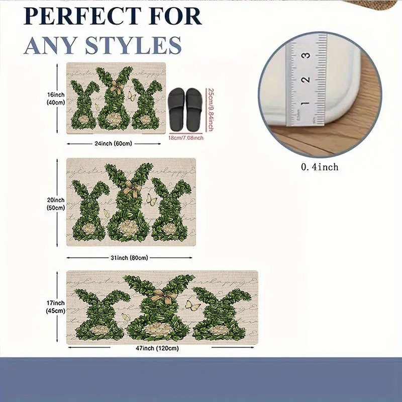 1pc Indoor Entrance Welcome Doormat Outdoor Mat Green Bunny Topiary with Bow and Butterfly Print Pattern Flannel Material Nonslip Comfortable Easy Clean Perfect for Bedroom Living Room or Home Decor Door Mat Ideal Gift for Friends & Family Easter