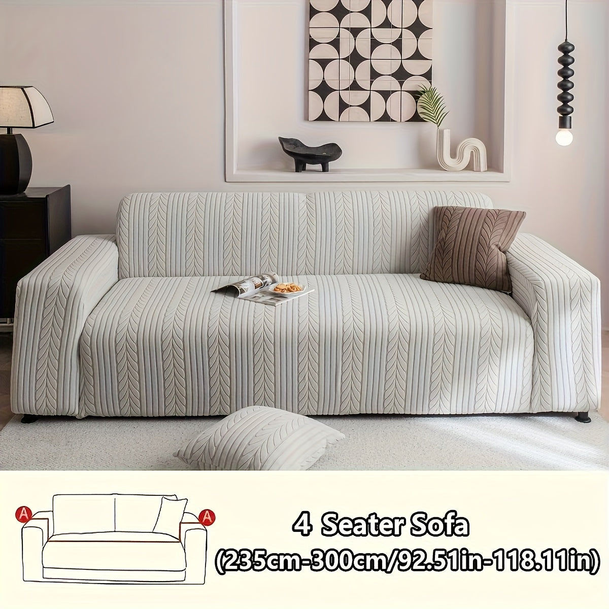 Striped Sofa Cover Washable Stretchy Slip-Resistant Zigzag Textured Couch Slipcover – Fits 1 to 4 Seaters, Scratch Protection, Classic Durable Design for Living Room Furniture