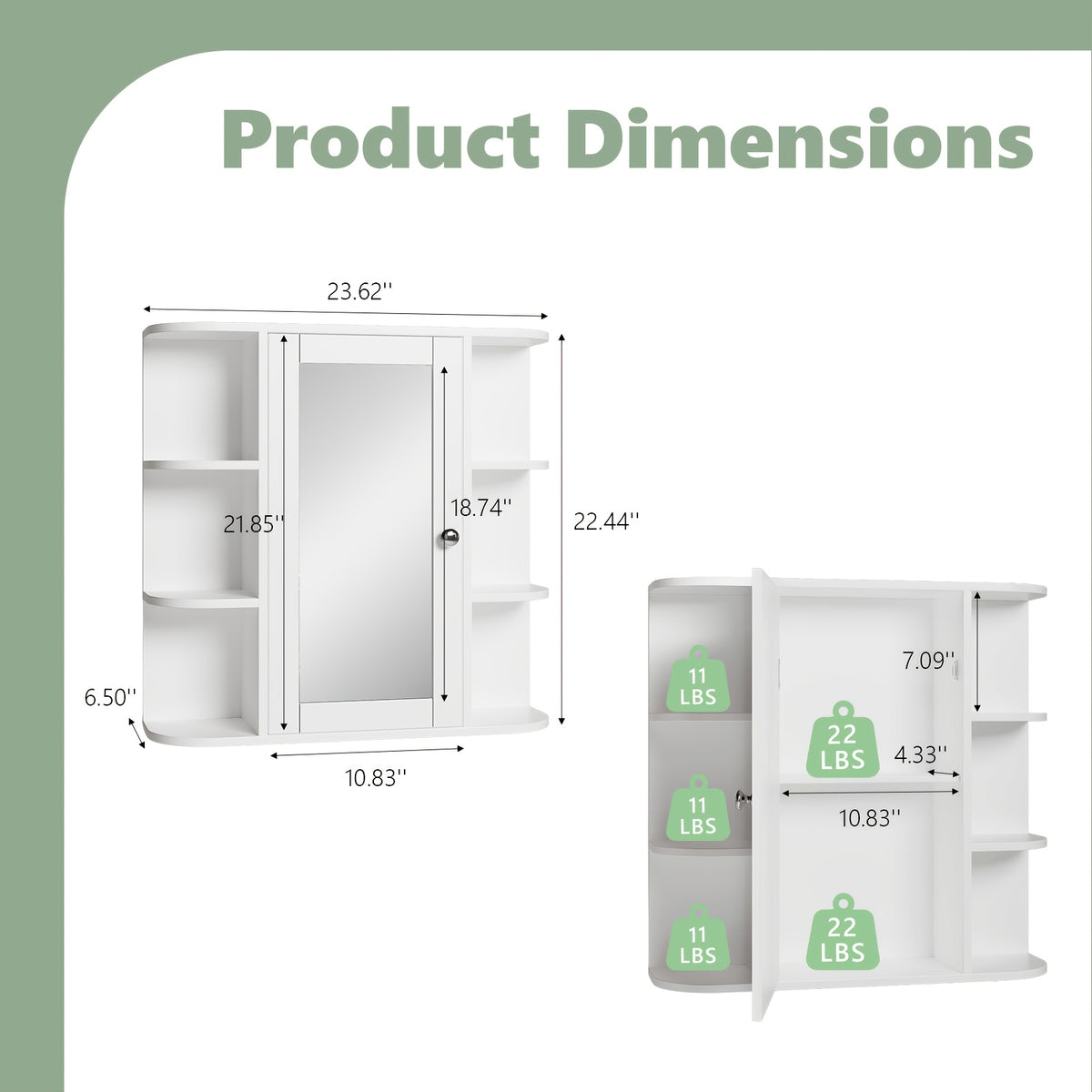 Wall Mounted Bathroom Medicine Cabinet with Mirror and 6 Open Side Shelves - White Wall Cabinet with Mirror for Bathroom Storage, Modern Medicine Cabinet Over Toilet or Vanity