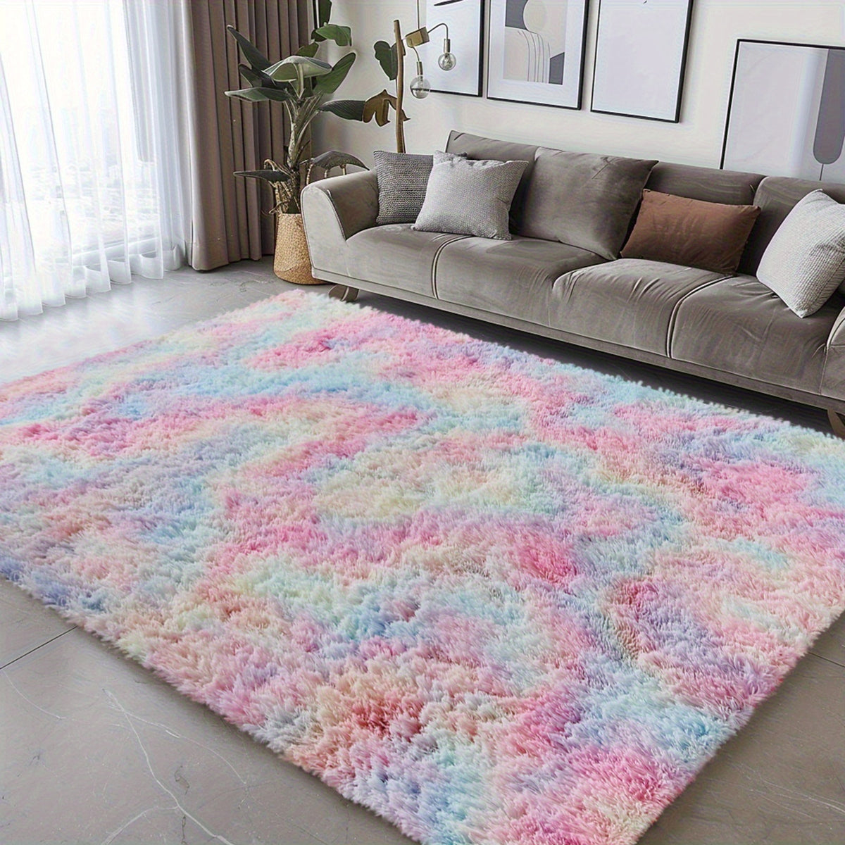 Velvet Shag Area Rug with Non-Slip Backing – Super Soft Plush Indoor Carpet for Living Room, Bedroom & Kitchen, Tie-Dye & Solid Colors, 5 Sizes