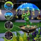 Solar Iron Frog with Umbrella Garden Statue – LED Solar Outdoor Light, Auto Dusk-to-Dawn, Bird Feeder Design for Patio, Lawn, Pathway & Deck Decor, Valentine’s Day Gift