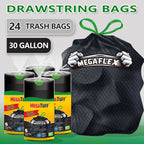 30 Gallon Trash Bags Black Drawstring, Ultra Strong Leak-Proof 113.5L Large Kitchen Trash Can Bags, Multipurpose Cleaning Supplies for Home, Garden, Industrial & Commercial Use (90 or 24 Count)