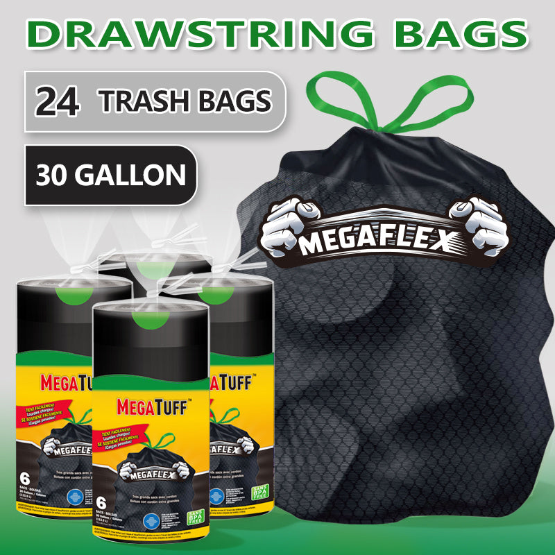 30 Gallon Trash Bags Black Drawstring, Ultra Strong Leak-Proof 113.5L Large Kitchen Trash Can Bags, Multipurpose Cleaning Supplies for Home, Garden, Industrial & Commercial Use (90 or 24 Count)