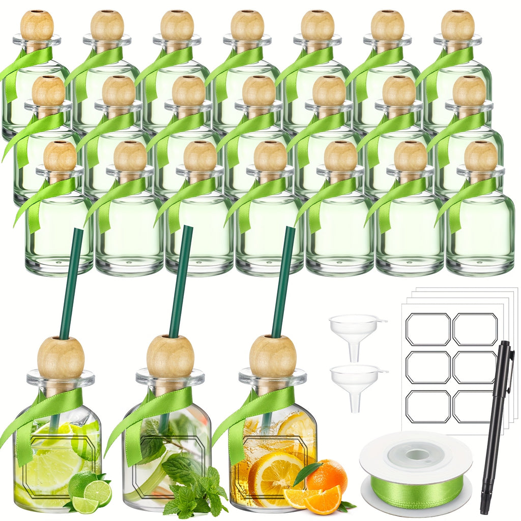 Mini Shot Glass Bottles 24pcs with Cork & Straw - 1.7oz 50ml Clear Glass Patron-Style Bottles with Ribbon, Reusable Party Favors for Wedding, Bridal Shower & Celebrations