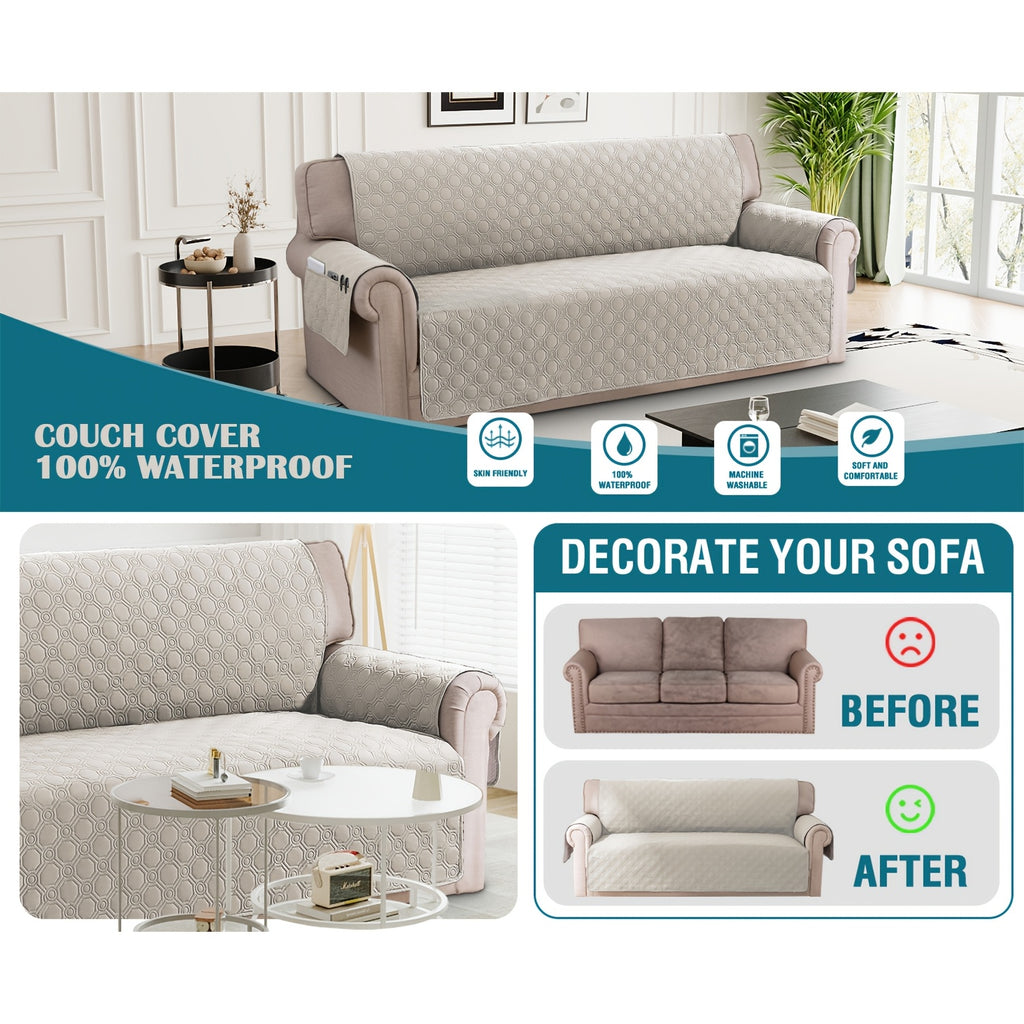 Liquid-Resistant Sofa Cover with Pocket, Geometric Pattern Couch Slipcover Furniture Protector for Pets, Washable Thick Soft 1 2 3 4 Seat Sizes Chair Loveseat Sofa