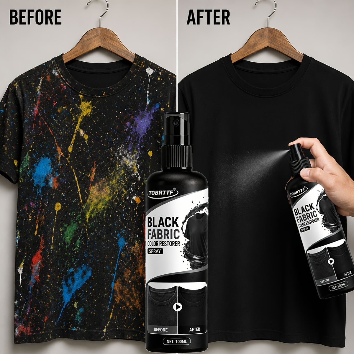 Black Fabric Color Correction Spray 3.38oz – Permanent Fade Repair Dye for Clothes, Jeans, Leather & Apparel