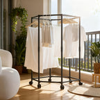 Hexagonal Rotating Clothes Rack with Wheels Large Capacity Freestanding Garment Rack for Bedroom Closet Entryway