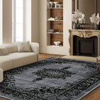 Bohemian Floral Velvet Area Rug – Machine Washable Low-Pile Carpet, Non-Slip Geometric Pattern Floor Mat for Living Room, Bedroom, Office & Cafe, 56x80 Inch