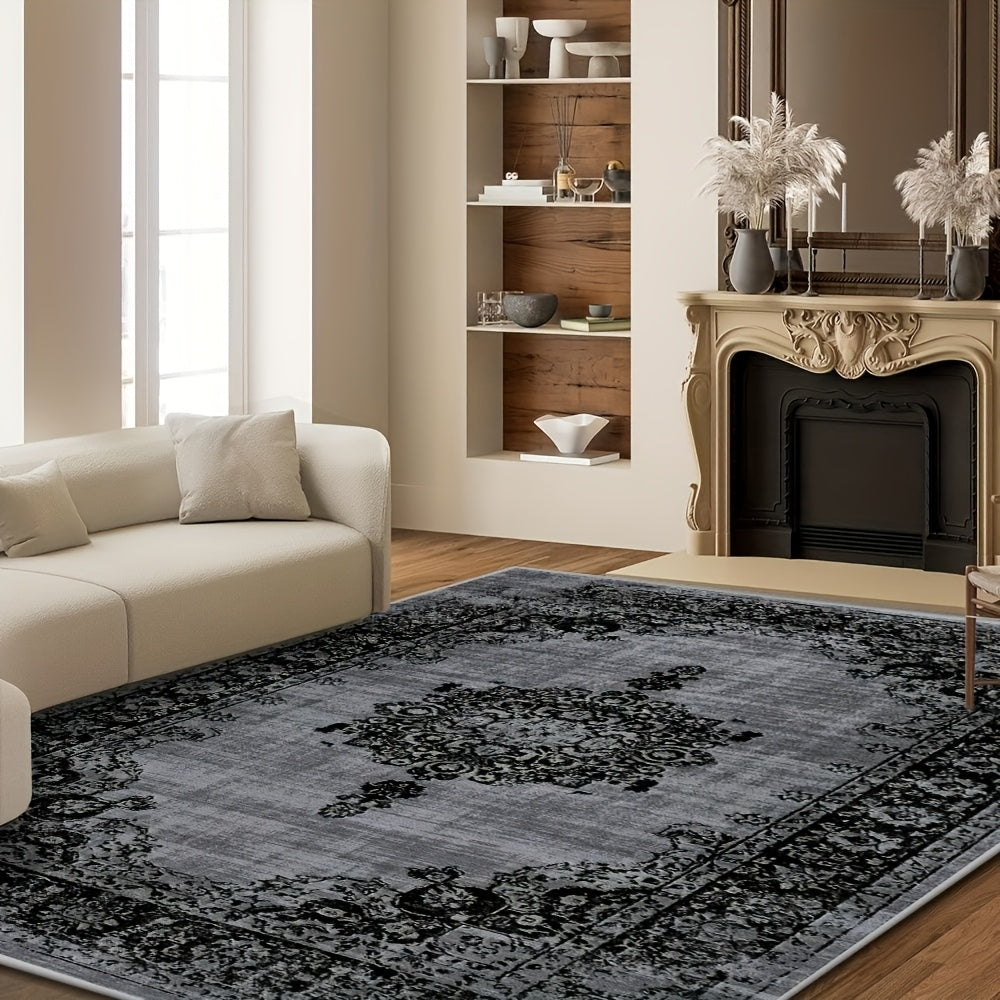 Bohemian Floral Velvet Area Rug – Machine Washable Low-Pile Carpet, Non-Slip Geometric Pattern Floor Mat for Living Room, Bedroom, Office & Cafe, 56x80 Inch