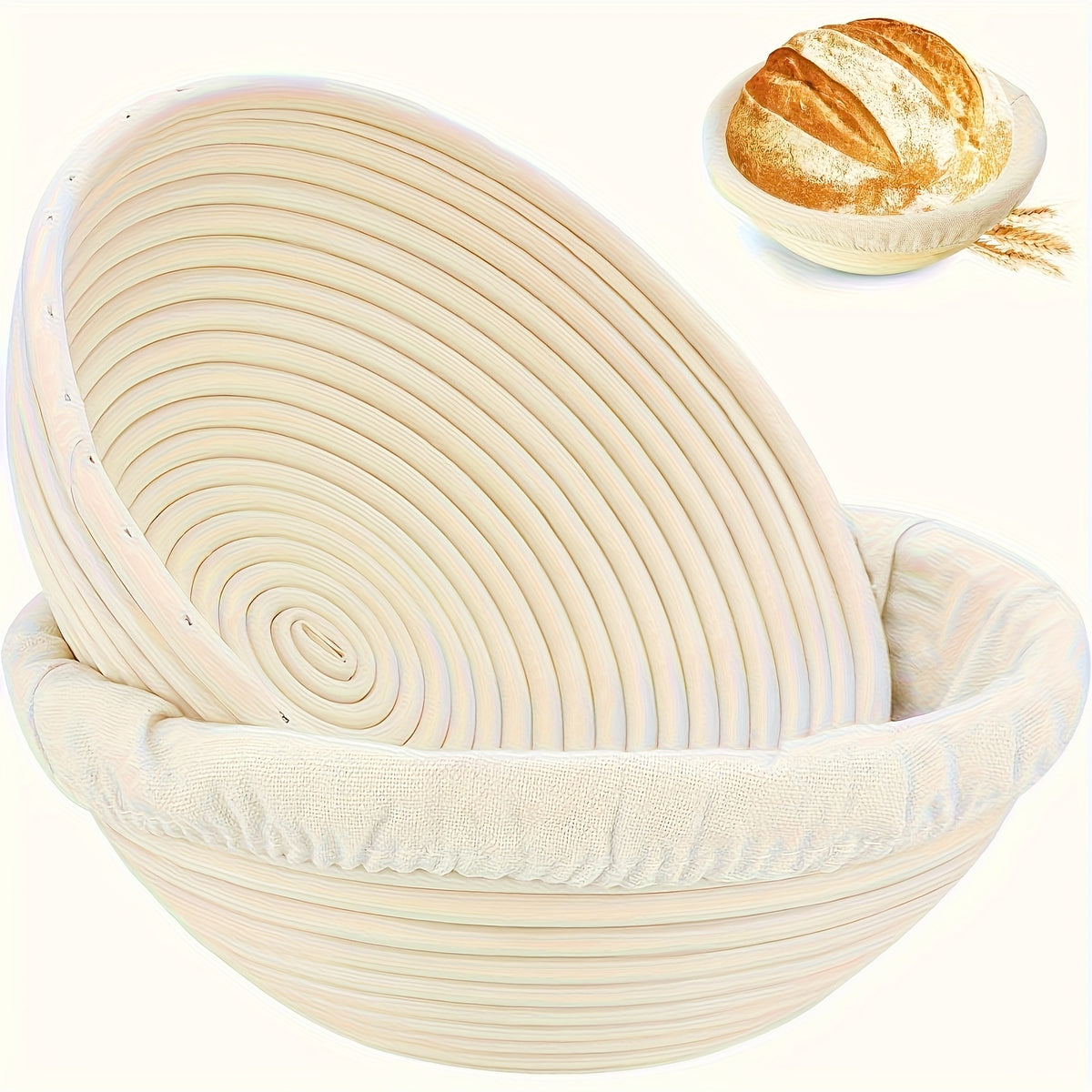 Sourdough Proofing Basket Set of 2 Round 9-Inch Rattan Banneton with Liners – Bread Proofing Bowls for Artisan Sourdough & Homemade Bread Baking