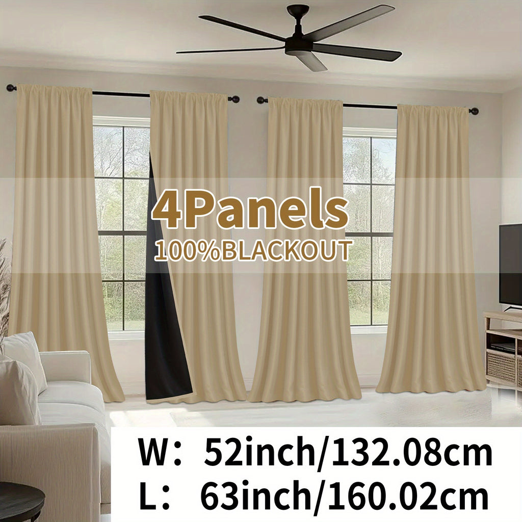 Blackout Curtains Rod Pocket 4 Panels - Thermal Insulated Room Darkening Noise Reducing Matte Drapes for Bedroom Living Room Office, 9 Colors 11 Sizes