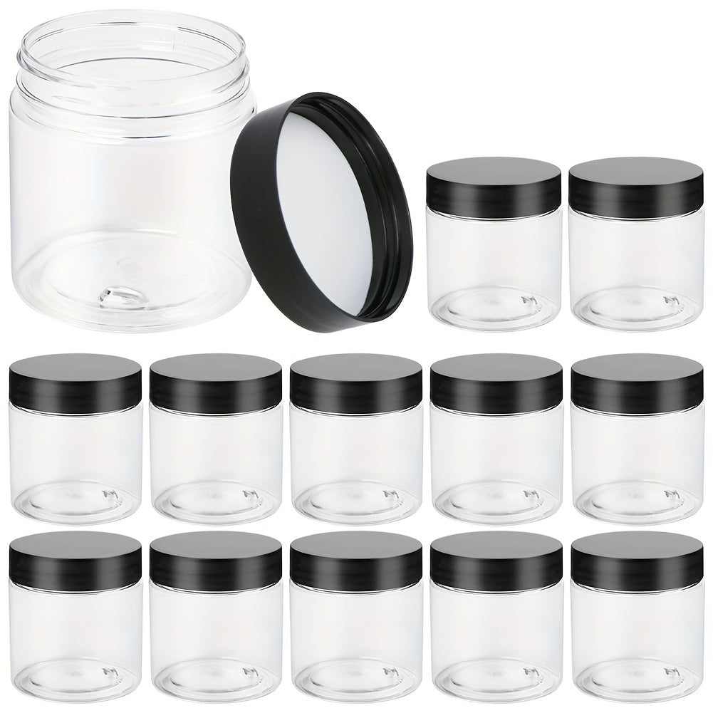 Clear Plastic Jars with Black Lids 4oz 12-Pack Leakproof Storage Containers - Food Grade PET for Spice Honey Peanut Butter Candy Cookie Slime Travel - Kitchen Pantry & Craft Organizer