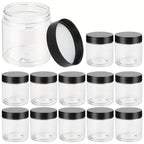 Clear Plastic Jars with Black Lids 4oz 12-Pack Leakproof Storage Containers - Food Grade PET for Spice Honey Peanut Butter Candy Cookie Slime Travel - Kitchen Pantry & Craft Organizer