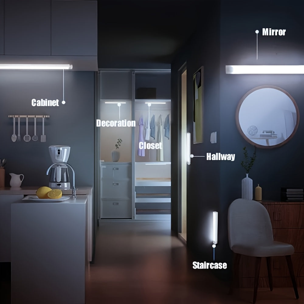 LED Motion Sensor Cabinet Lights 6-Pack, USB Rechargeable Magnetic Indoor Night Light Strips for Stairs, Shelves & Closets – 3.94in / 7.87in / 11.81in