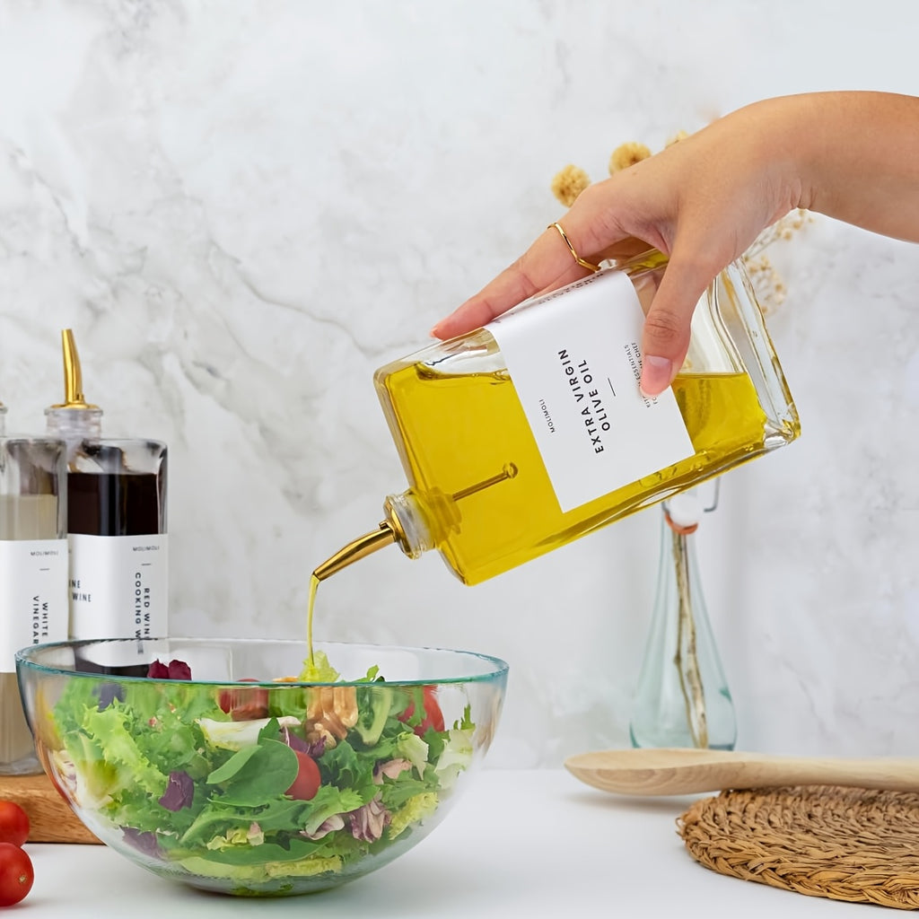 Glass Oil & Vinegar Dispenser Bottles Set – 350ml Rectangular Kitchen Dispensers for Olive Oil, Soy Sauce & Coffee Syrup, 2-Pack or 4-Pack in Gold, Silver or Black