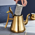 Stainless Steel Kettle with Filter Tea Pot Coffee Pot Cold Water Pitcher Induction Cooker Compatible for Home Hotel Restaurant Golden Finish