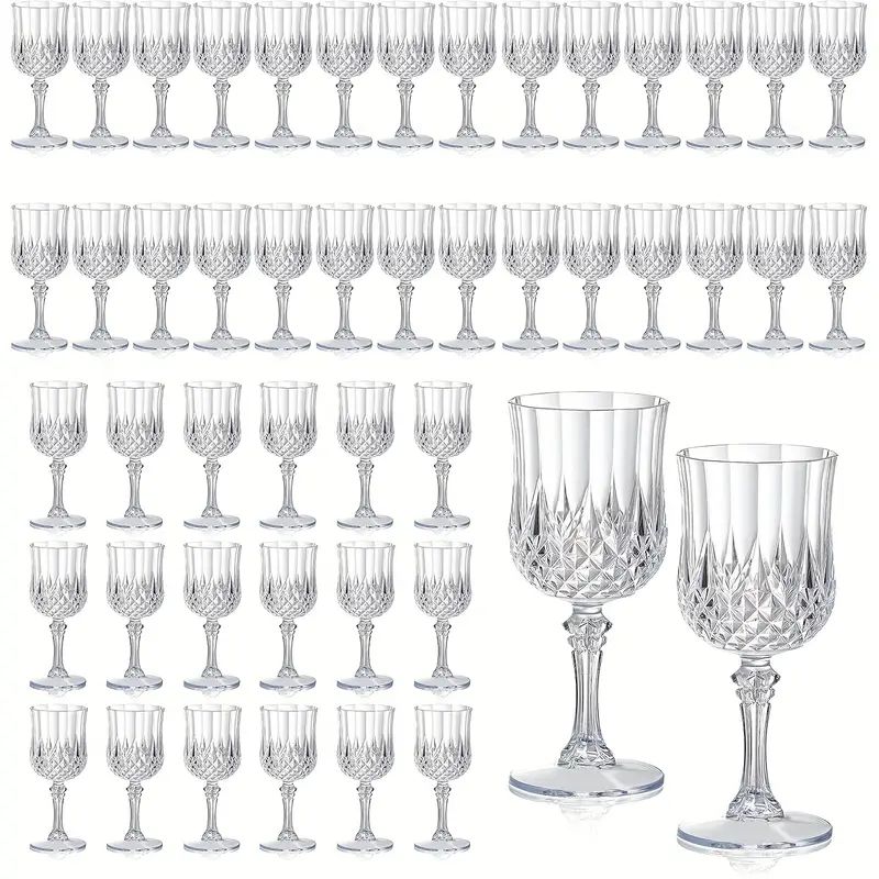 Shatterproof Vintage Champagne & Wine Glasses 48pcs – 7oz Unbreakable Plastic Goblets with Crystal Finish | Reusable Party Cups for Weddings, Outdoor Events & Celebrations | 6 Colors