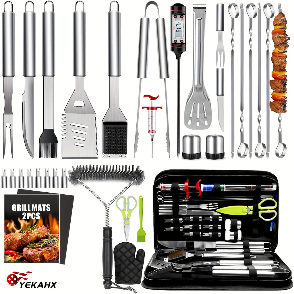 Stainless Steel Griddle Tool Set 34-Piece – 304 Food-Grade BBQ & Teppanyaki Tools for Camping, Family Cookouts & Outdoor Cooking