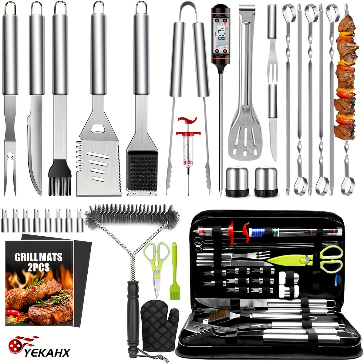 Stainless Steel Griddle Tool Set 34-Piece – 304 Food-Grade BBQ & Teppanyaki Tools for Camping, Family Cookouts & Outdoor Cooking