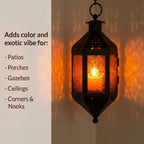 Moroccan Hanging Candle Lantern with Chain – Vintage Boho Style Iron & Glass Tealight Holder for Home, Patio, Garden, Wedding & Ramadan Decor (23.5" Overall)