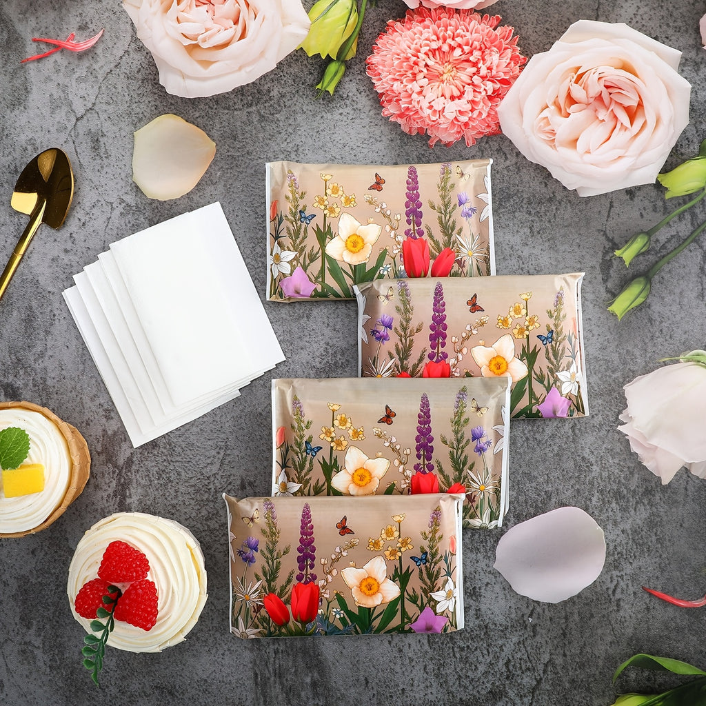Pocket Facial Tissue Packs 50 Pack, 500 Sheets 3-Ply Disposable Travel Tissues Slim Design with Retro Flower Pattern, Perfect for Purse Weddings Guests & Home Decor