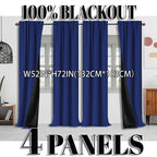 Blackout Curtains 4 Panel Set Rod Pocket – 100% Thermal Insulated Noise Reducing Solid Polyester, Laminated Lining, 7 Colors 7 Sizes
