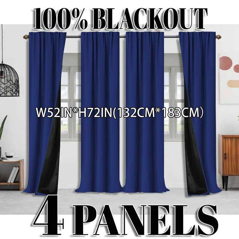 Blackout Curtains 4 Panel Set Rod Pocket – 100% Thermal Insulated Noise Reducing Solid Polyester, Laminated Lining, 7 Colors 7 Sizes