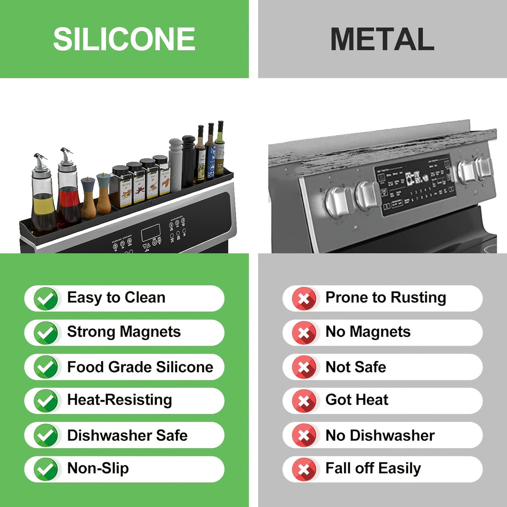 Magnetic Silicone Stove Top Spice Rack Shelf, 30 Inch Heat Resistant Flexible Kitchen Organizer – Strong Magnet, Over Oven Storage for Spice Jars, Countertop & Stove Organizer