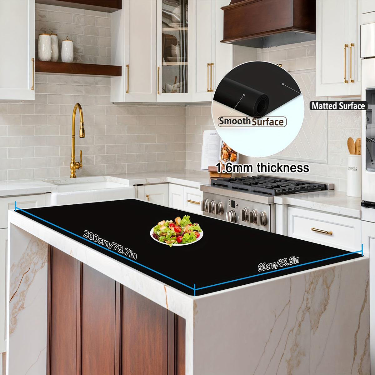 Silicone Kitchen Counter Mat Extra Large, Nonslip Heat Resistant Countertop Protector, Nonstick Waterproof Craft Mat & Table Placemat, Multi-Size in Gray, Black & Translucent