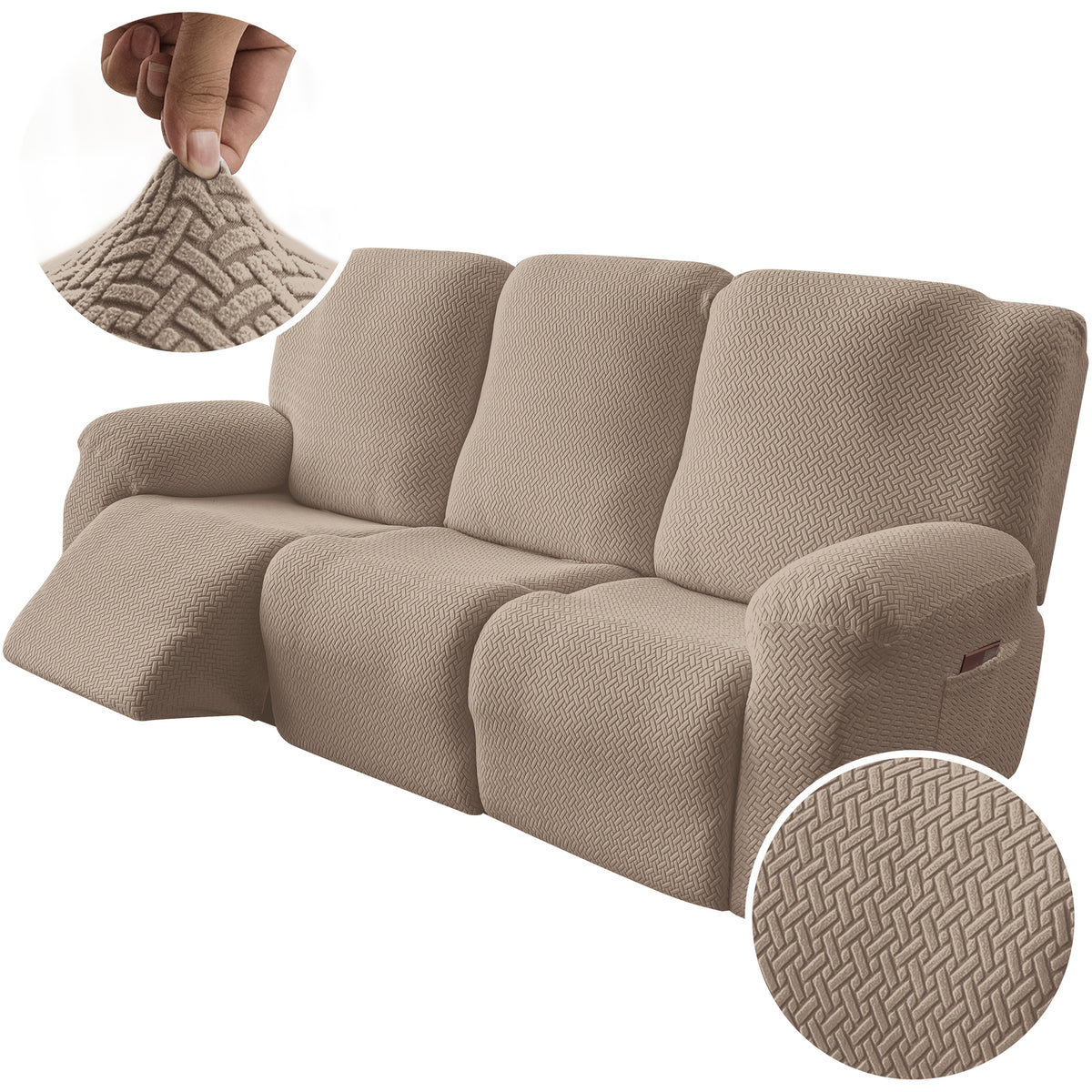 3-Seater Recliner Cover - Plush High Stretch Wear-Resistant Machine Washable Easy Clean Sofa Protector for Living Room and Bedroom