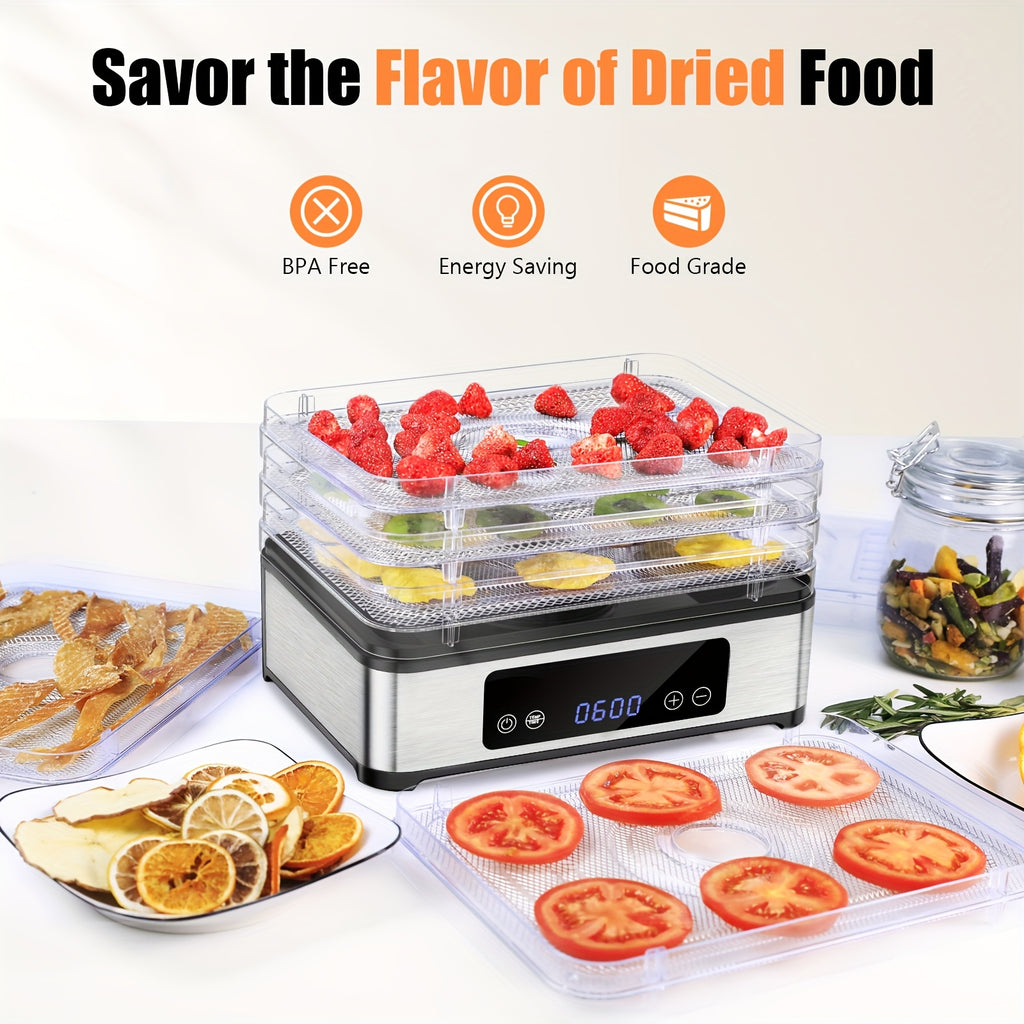 Food Dehydrator Machine 5 Stainless Steel Trays 420W 48H Timer 95-160F Temp Control for Jerky Herbs Meat Fruit with Recipe Book