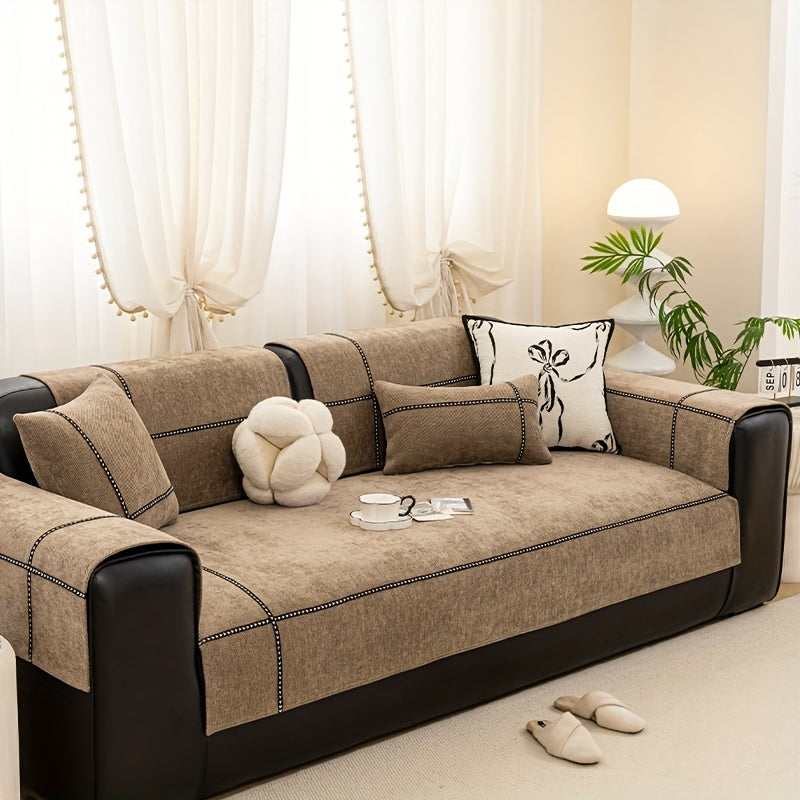 Chenille Sofa Seat Cover Non-Slip Pet Friendly Machine Washable All Season - Sofa Cushion Cover with Lace Belt for 1 2 3 4 Seater Armrest Backrest 3 Colors
