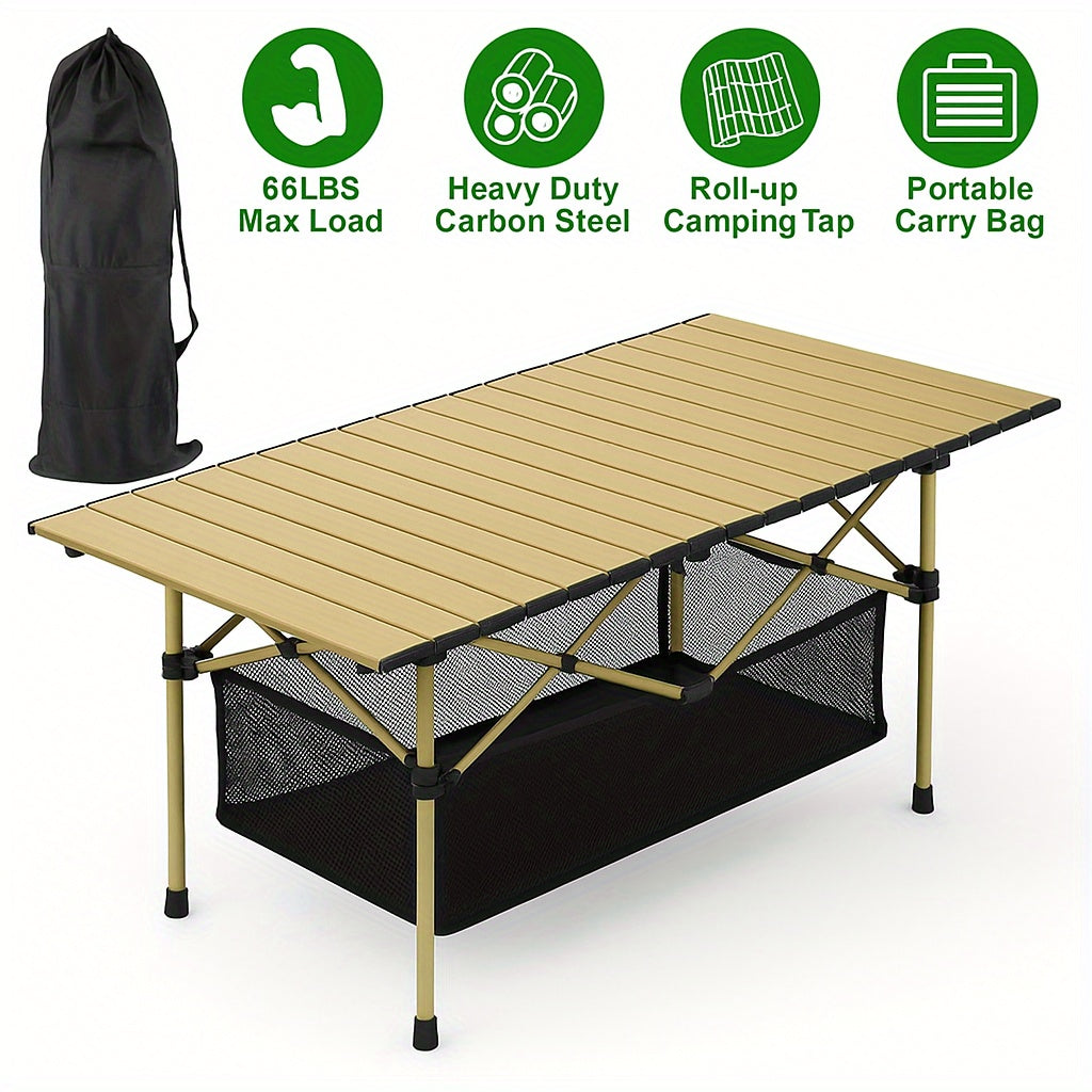 Portable Foldable Camping Picnic Table 4-6 Person Adjustable Height Metal Outdoor Folding Table with Storage Bag for Backyard Beach BBQ Indoor Outdoor