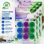 Scented Toilet Cleaner Tablets 27-Pack – Automatic Deodorizing Toilet Tablets for Yellow Stain & Odor Removal, 4 Scents: Fresh Linen, Lavender, Pine & Mix, Deep Cleaning Toilet Deodorant