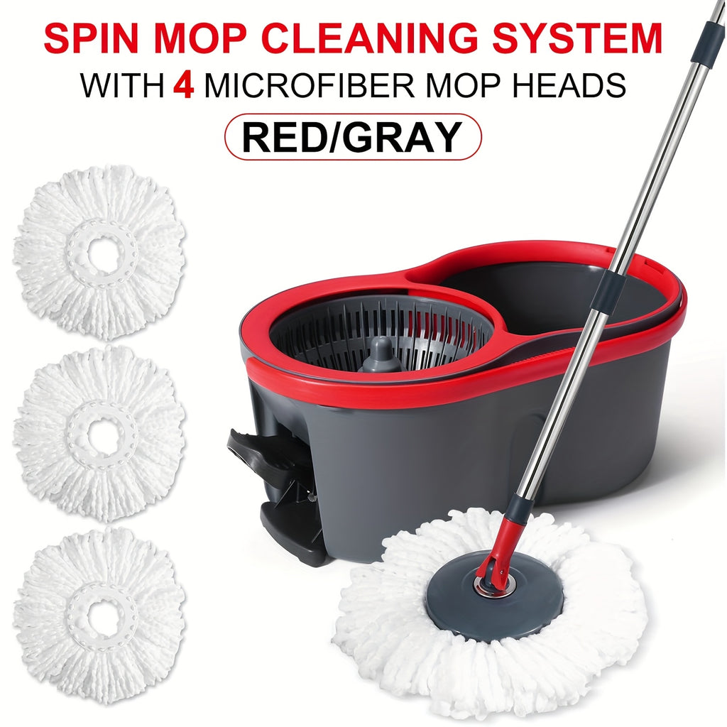 Foot Pedal 360° Rotating Spin Mop and Bucket Set with Twister – 4 Washable Microfiber Heads, Hands-Free Wringing, Wet & Dry Floor Cleaning for Home