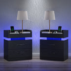 Nightstand with Charging Station LED Lights and 2 Drawers Bedside Table for Bedroom Living Room White Black Grey 1pc or 2pcs Set