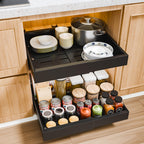 Sliding Cabinet Organizer Set of 4 – Carbon Steel Pull-Out Drawer Baskets with Expandable No-Drill Rolling Shelves for Kitchen Cabinet, Under-Sink Storage, Pantry & Refrigerator Shelf Organizer