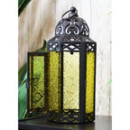 Moroccan Candle Lantern Holder Medium 10.5 Inch – Handcrafted Glass Iron Metal Lantern with Embossed Floral Panels, 17 Colors, Indoor Outdoor Use for Ramadan, Wedding, Patio, Diwali & Home Decor