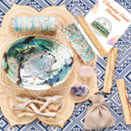 Floraeva Home Cleansing & Incense Gift Set – White Sage, Palo Santo, Abalone Shell, Crystal Stone, Incense Feathers & Stand for Home Protection, Positive Energy, Spiritual Decor & Holiday Gifting