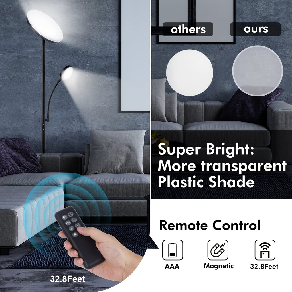 LED Torchiere Floor Lamp 27W+7W Dual Light with Reading Arm, 4 Color Temperatures, Dimmable, Remote & Touch Control – Home & Office Standing Lamp | Nuvia Haven