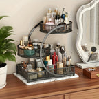 3-Tier Metal Makeup & Cosmetic Storage Rack, No-Install Countertop Organizer for Vanity, Dressing Table & Bathroom — Modern Tabletop Display Shelf, White & Dark