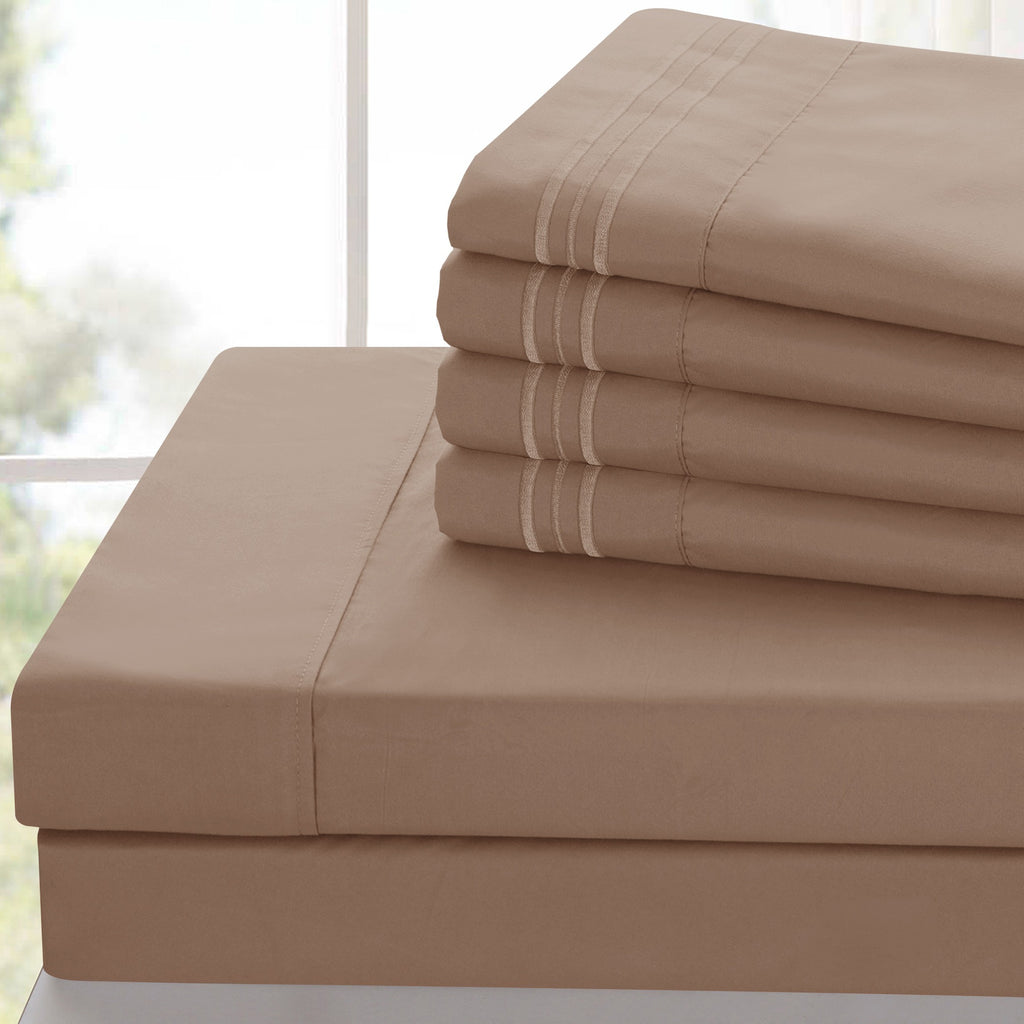 Brushed Microfiber Bed Sheet Set 6 Piece with Embroidered Pillowcases - Hotel Luxury Deep Pocket 16 Inch, Soft Breathable All Season, 24 Colors, Twin Twin XL Full Queen King Cal King